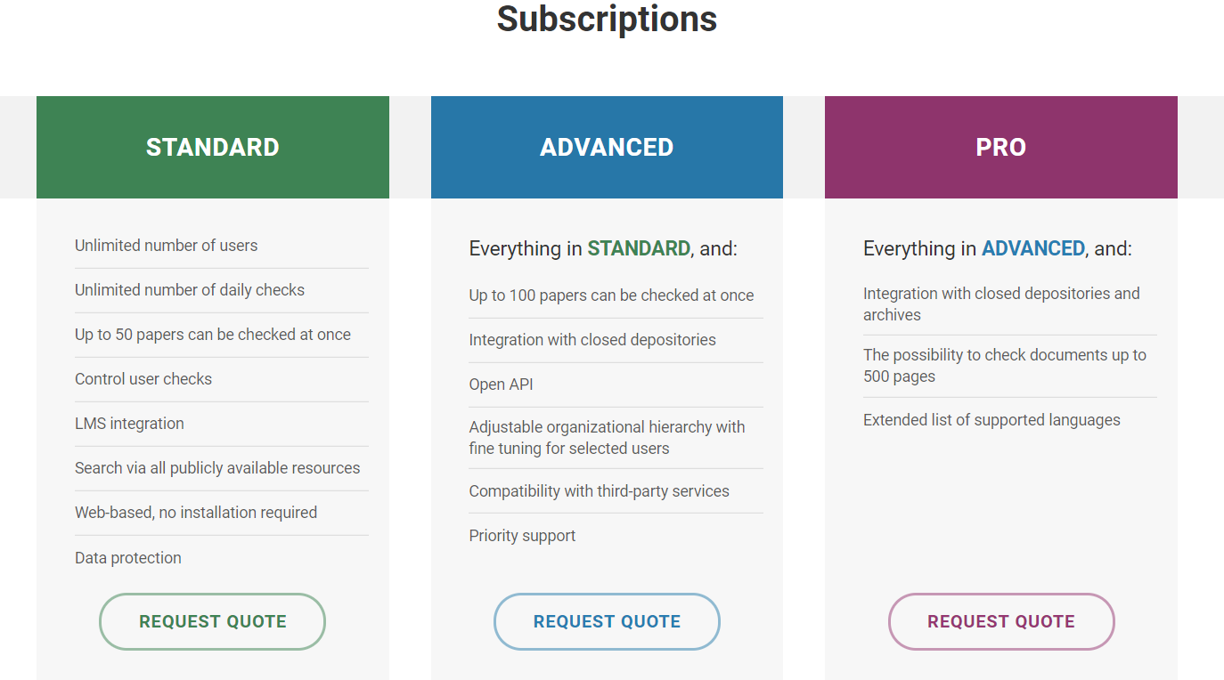 Plagiarism Check's subscription plan meant for educators.