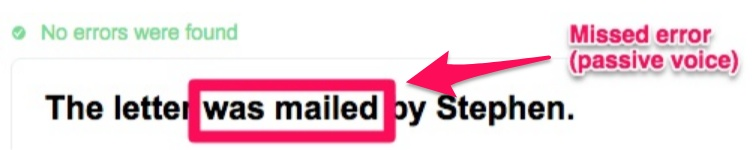 Example screenshot of Grammari's missed passive voice.