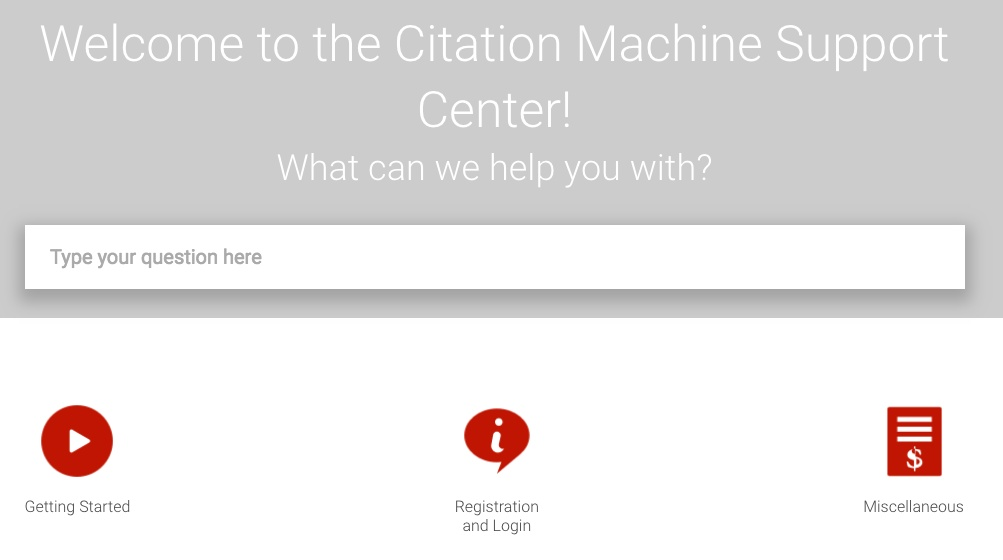 Example screenshot of Citation Machine Support Center