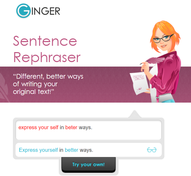 Example screenshot of  Ginger Grammar Sentence Rephraser