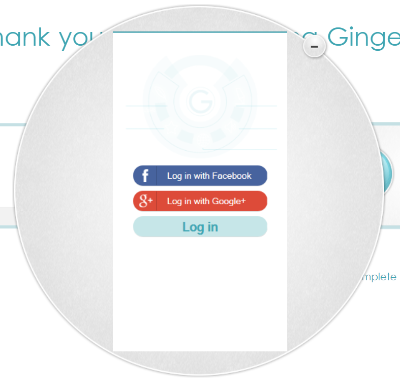 Example screenshot of Ginger Grammar Log In Screen