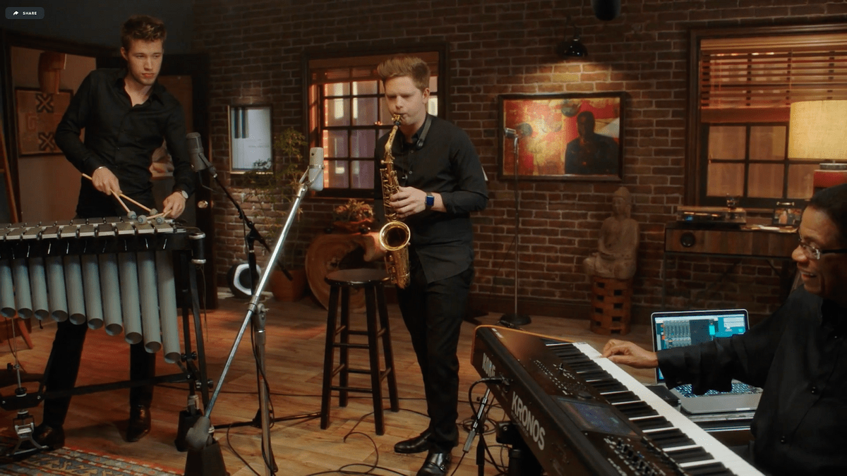 A snapshot of Herbie Hancock improvising with his band