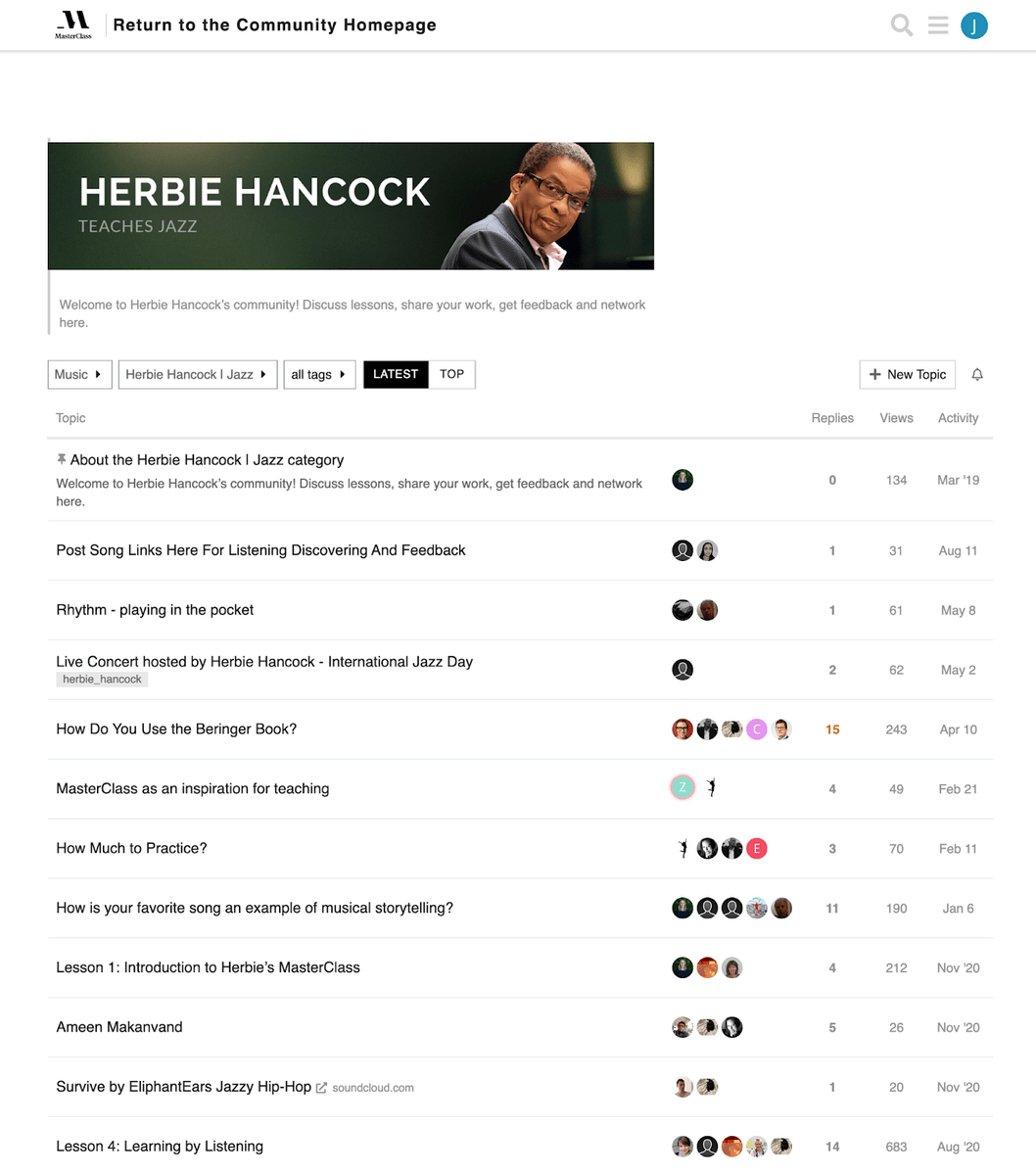 Masterclass Hub A snapshot of Herbie Hancock's MasterClass Hub