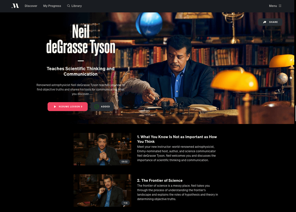 masterclass review neil degrasse tyson course page