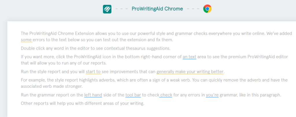 image showing what ProWritingAid looks like on Chrome