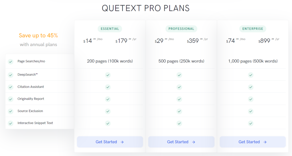 image of QueText's pricing plans