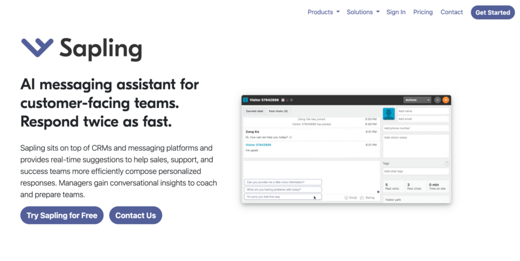 Screenshot of Sapling's homepage