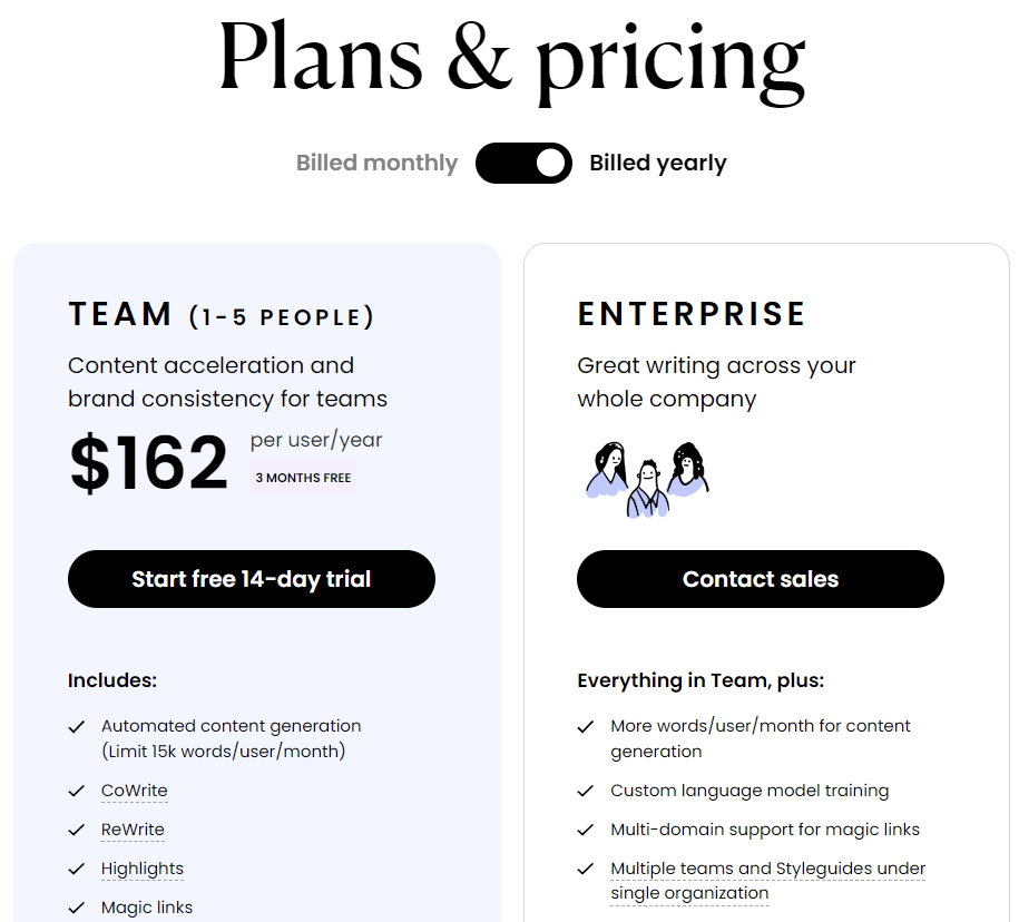 image of Writer's pricing plans