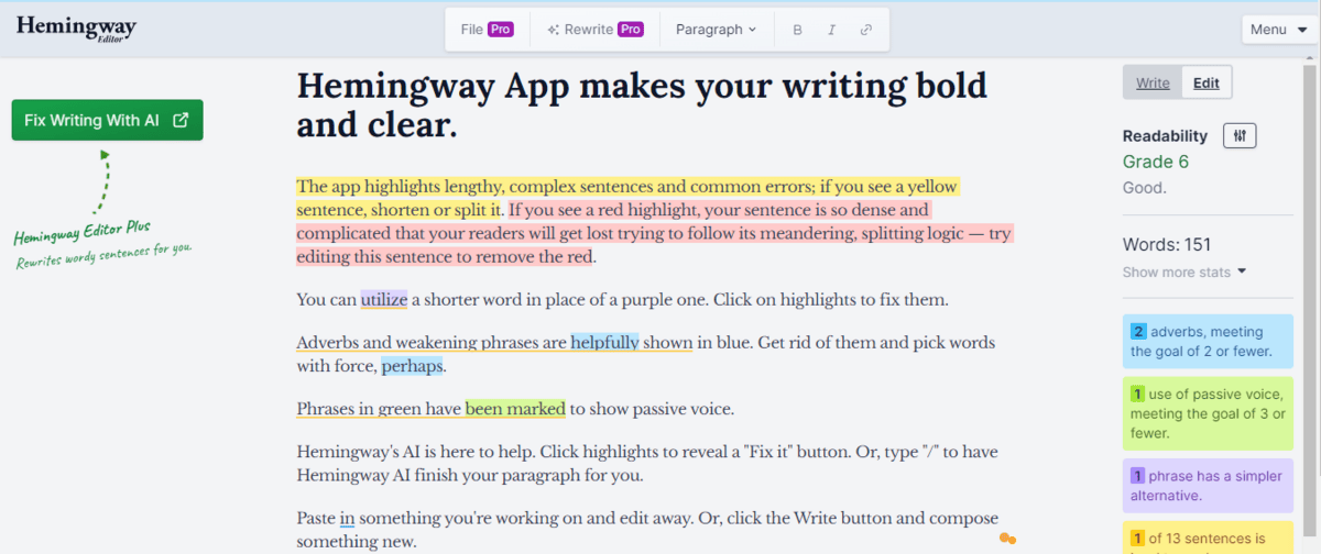 Screenshot of Hemingway App