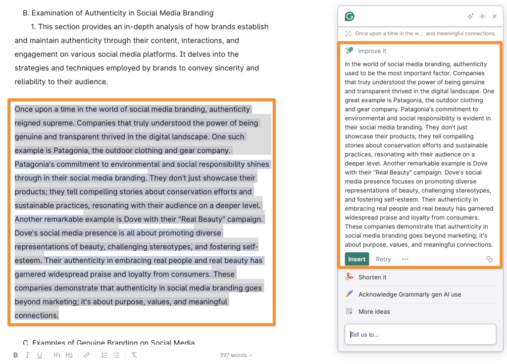 Grammarly AI writing second version to improve the writing