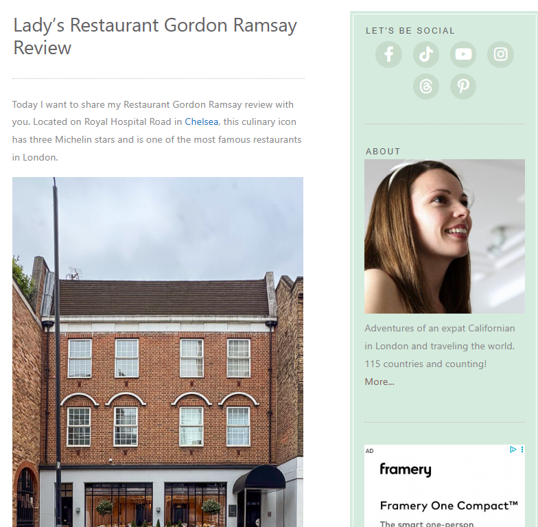 A blogger’s restaurant review
