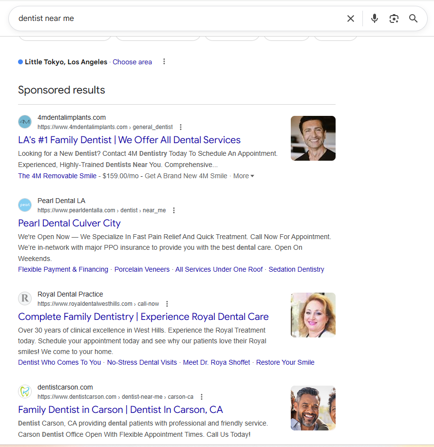 “Dentist near me” search